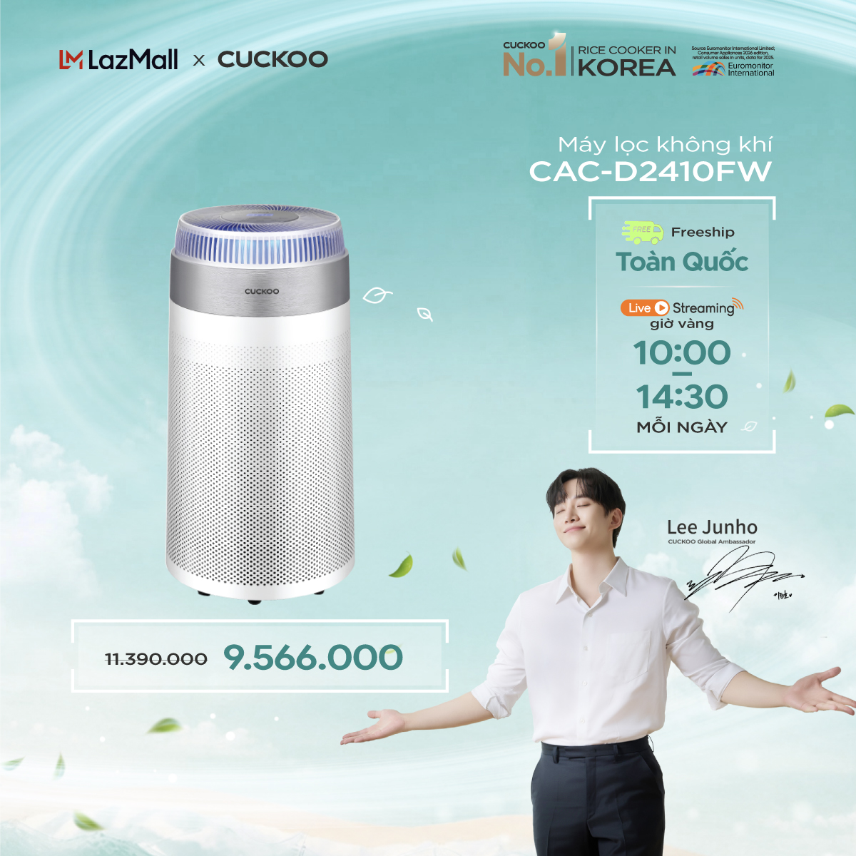 Máy lọc không khí cuckoo cac-d2410fw/whcrvn diện tích 84.7m2 - lọc bụi mịn, chế độ smart room care - hàng chính hãng