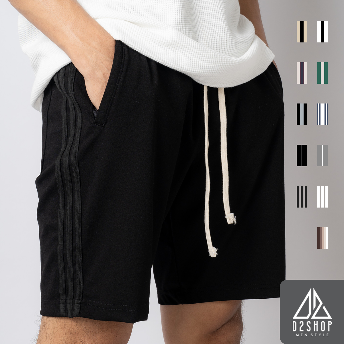 Quần short thun thể thao nam D2shop Quần đùi nam phối viền sọc  [L-250PS]