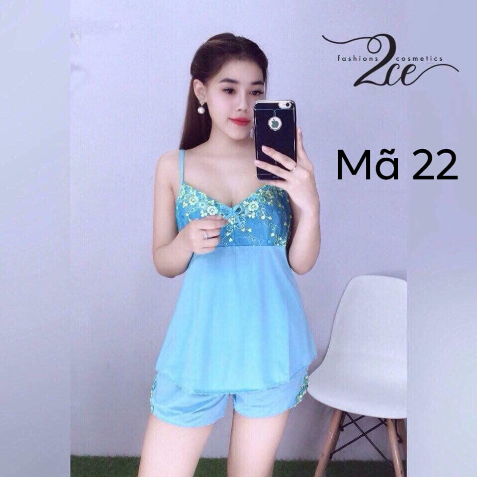 Đồ bộ nữ mặc nhà thun lạnh phối ren dễ thương YY size 40-60kg (Xanh Ngọc)