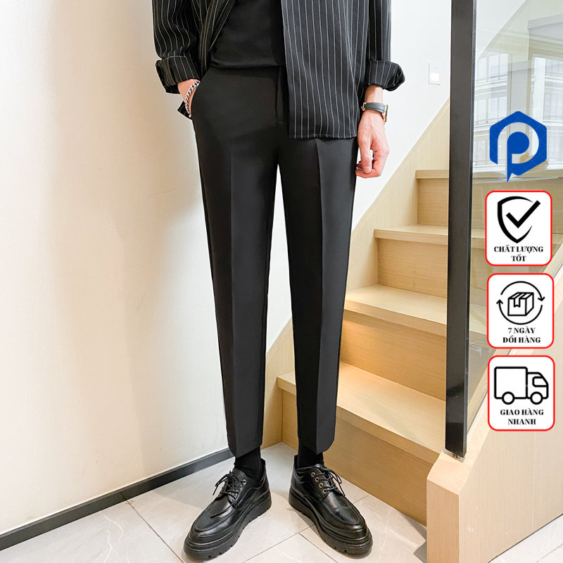 Quần Âu Nam trơn vải cotton chéo không nhăn thoáng khí Pri Store