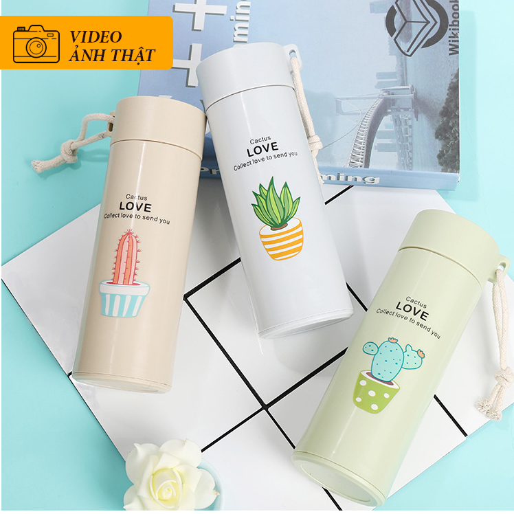 Bình nước giữ nhiệt Raffer lõi thủy tinh 400ml - Bình nước học sinh hình kute RF15