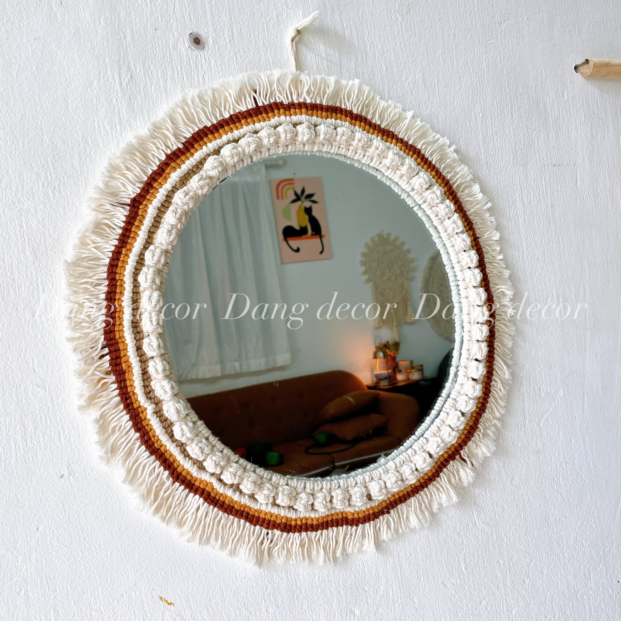 Gương macrame treo tường phụ kiện trang trí nhà cửa phong cách Vintage