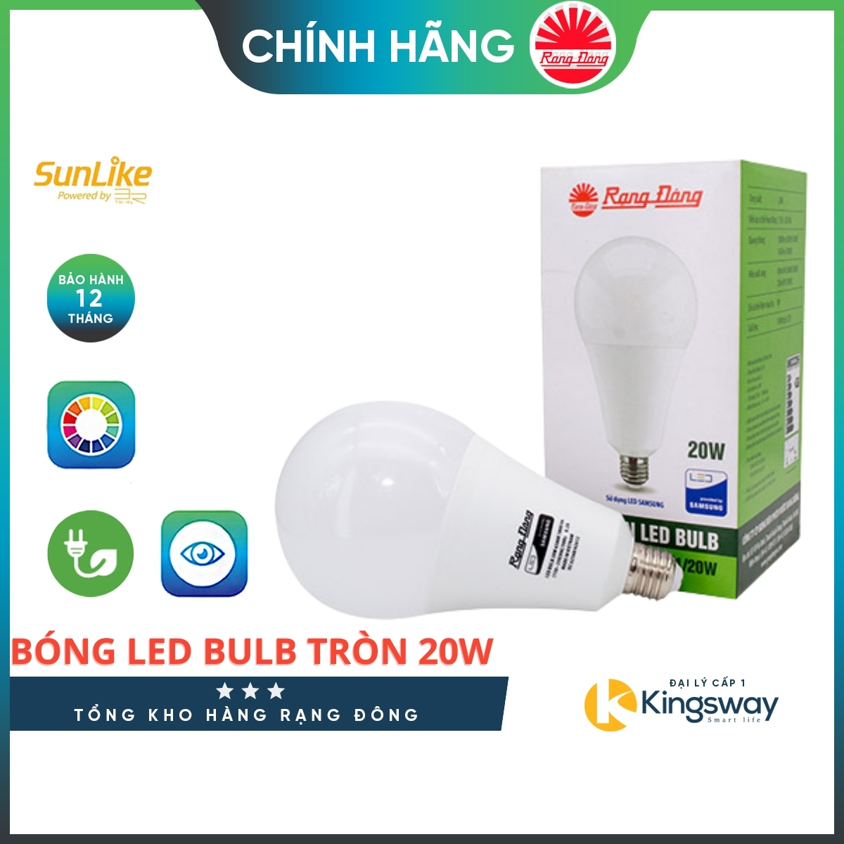 Bóng Đèn Rạng Đông Cao Cấp, Led BULB Tròn A95N1/20w, Đui E27 Chip LED SS