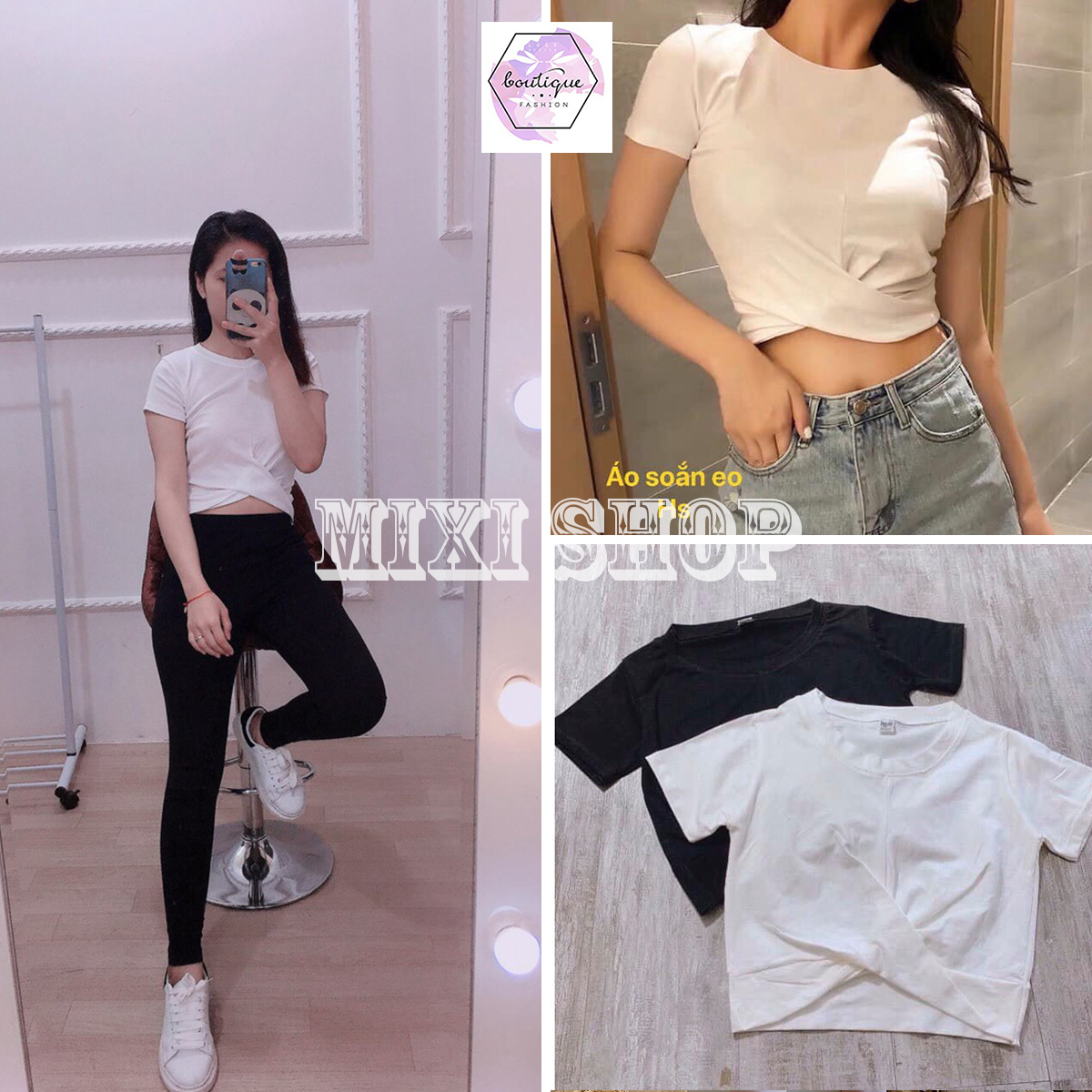 Áo Croptop Nữ Xoắn Eo Bó Sát ⚡FREESHIP⚡ Áo Thun Nữ Hở Eo Ngắn Cộc Tay 2 Màu