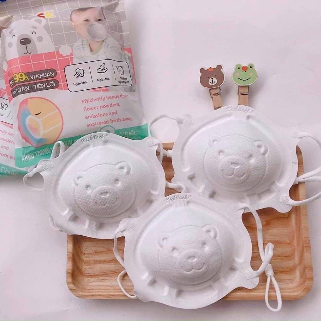 Khẩu trang gấu Kichi set 3 cái, khẩu trang gấu cho bé