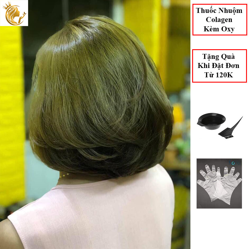 Thuốc nhuộm tóc xanh rêu kèm oxy