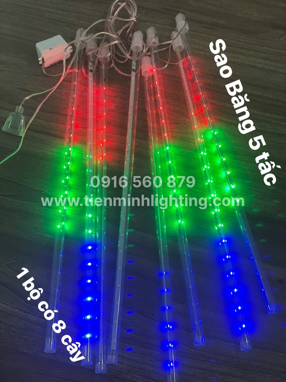 Led sao băng chùm 8 cây 5 tấc - đèn led sao băng giọt nước thả, led mưa sao băng