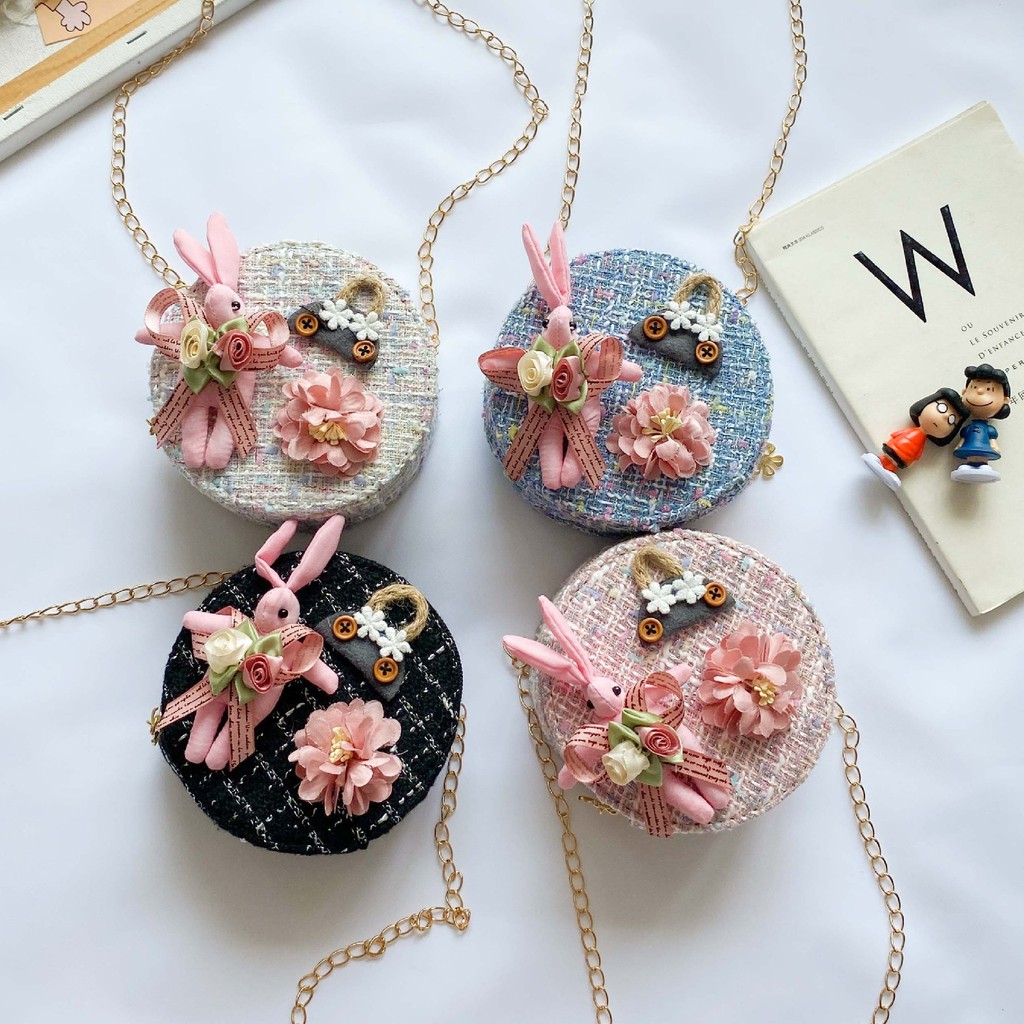 [Lấy mã giảm thêm 30%]Túi Trống Đeo Chéo Mini Dễ Thương Hoa Thỏ Phong Cách Hàn Quốc Cho Bé Gái TX20