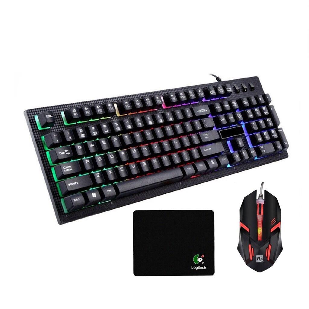 BỘ BÀN PHÍM GIẢ CƠ CHUYÊN GAME G20 VÀ CHUỘT R8 1602 LED 7 MÀU + TẶNG LÓT LOGITECH