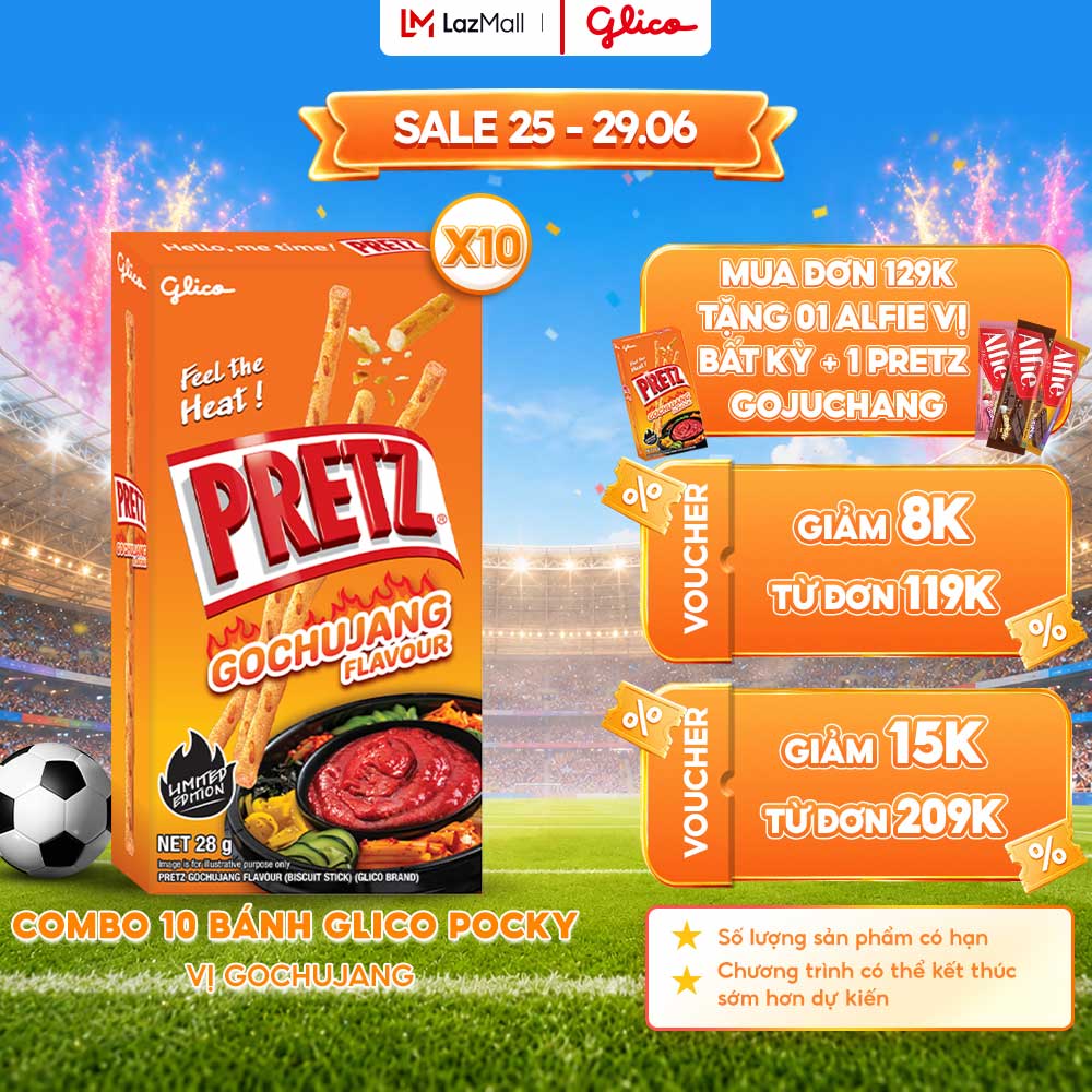 Combo 10 Hộp Bánh Que Snack Nướng Giòn PRETZ SPICY BUMB Vị Cay GOCHUJANG - 28G/Hộp