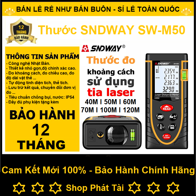Máy Đo Khoảng Cách Bằng Tia Laser Sndway, Độ Chuẩn Xác Cao, Thước Đo Khoảng Cách Bằng Tia Laser Sndway, Máy Đo Độ Dài Bằng Laze Snd Way, Tự Động Tính Diện Tích, Thể Tích, Tự Lưu Kết Quả, Các Loại Thước 40m,50m,60m,70m,100m,120m