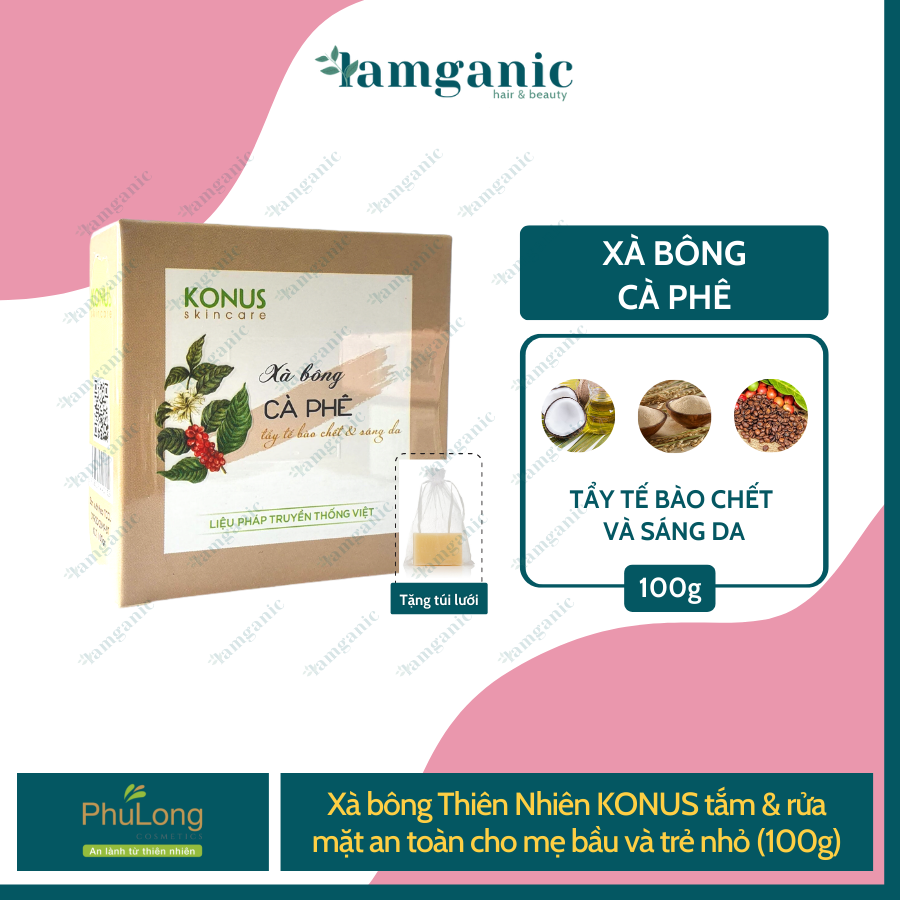 [HCM]Xà bông thiên nhiên KONUS - Hương Cà phê - Chiết xuất từ dầu dừa và nước tro dừa làm sạch da dưỡng ẩm giúp da mềm mại diệt khuẩn hiệu quả