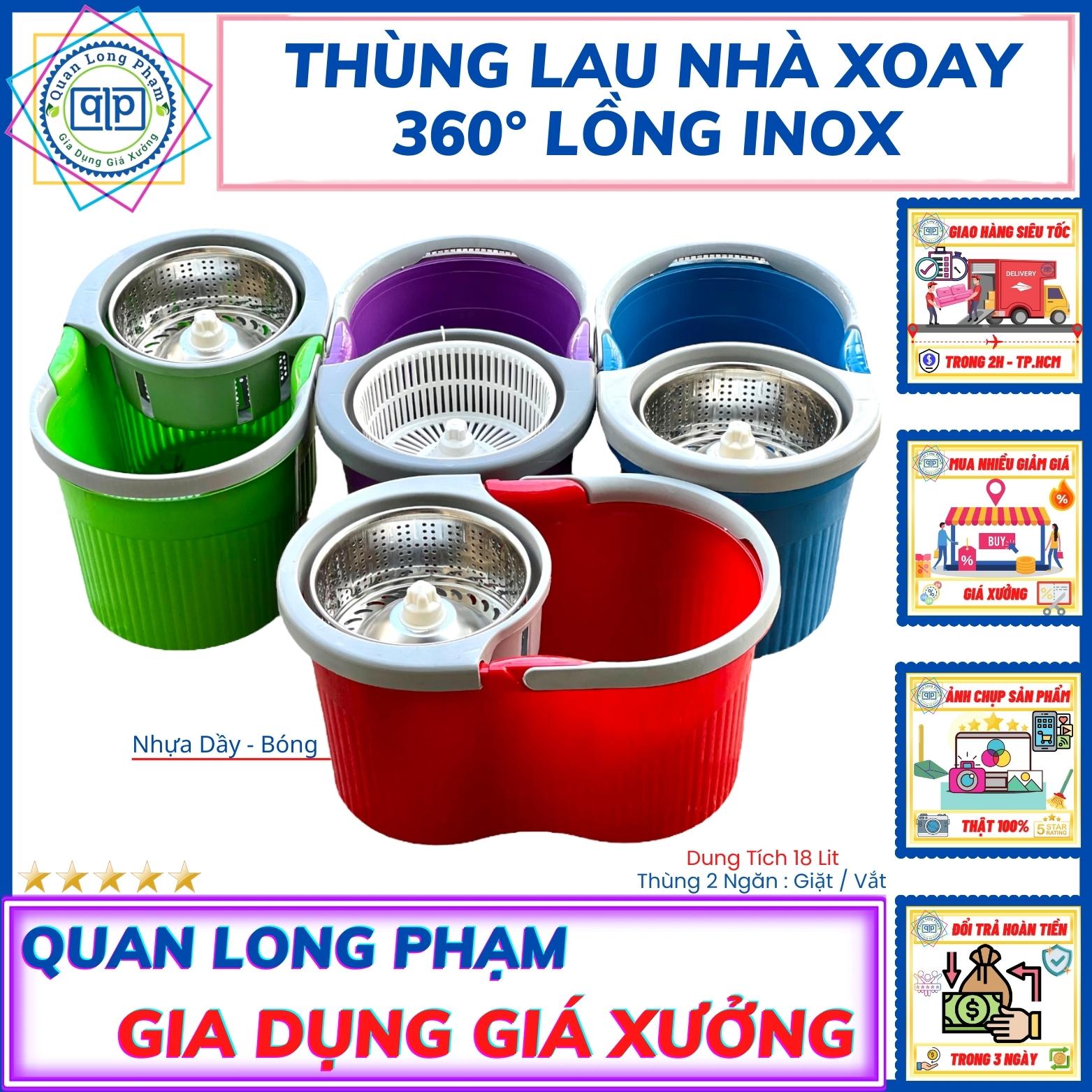 Thùng / Xô Lau Nhà Lồng Inox Xoay 360° Thùng Nhựa PP Dẻo 2 lớp dày, Quai xách cứng cáp. Kích thước: D47 x R30 x C30 cm.  Độ Bền Cao. Trọng Lương: 2 Kg. Màu Sắc : Xanh Lá - Xanh - Đỏ- Gia Dụng Giá Xưởng - TP.Hồ Chí Minh [FREESHIP MAX]