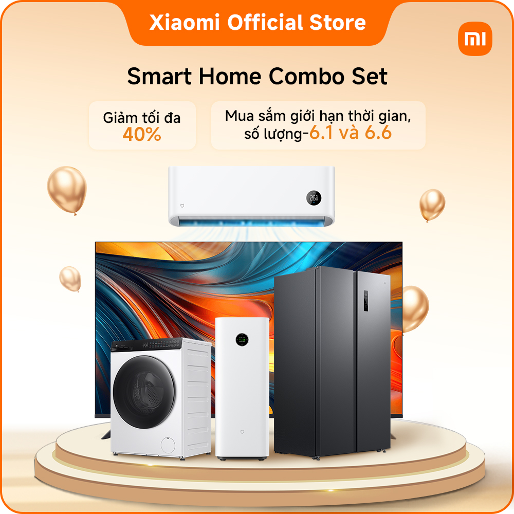[GIẢM ĐẾN 40%] Combo 5 sản phẩm Gia dụng thông minh Xiaomi | Máy lạnh 1.0 HP, Tủ lạnh 635L, Máy giặt sấy cửa trước 9kg, TV 43 inch UHD, Máy lọc không khí MAX | Hoàn thiện không gian sống trong một lần mua