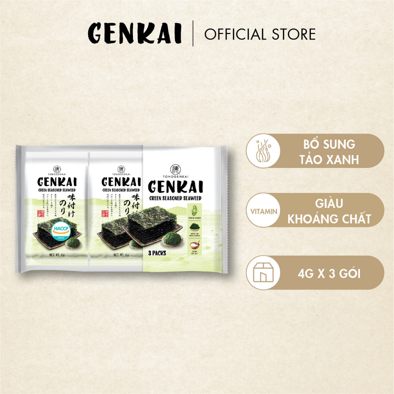Combo 4 Lốc Rong Biển Ăn Liền GENKAI Lá Xanh 12g (4g x 3 gói)