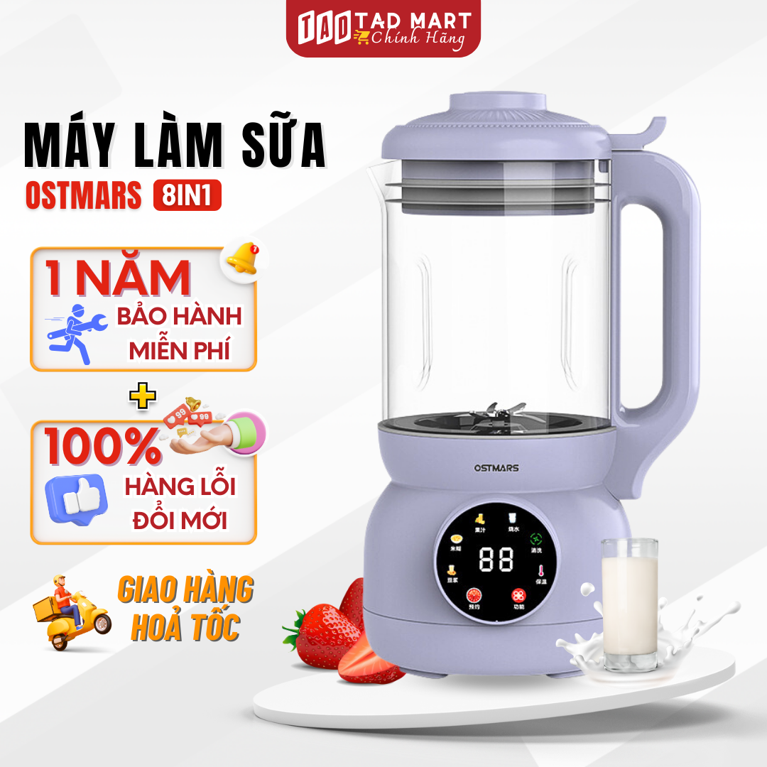 Máy Làm Sữa Hạt Đa Năng OSTMARS Mẫu Mới Dung Tích 1100ML Công Suất 750W, Gồm 8 Chức Năng Xay Nấu Tiện Lợi - BẢO HÀNH 1 NĂM