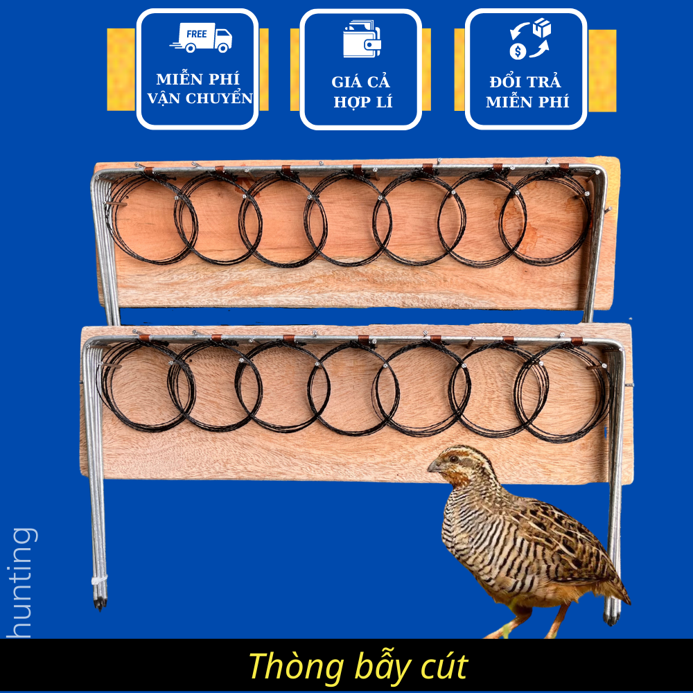 Thòng bẫy cút, cuốn đồng, cước se 4 siêu nhuyễn, ván gỗ rừng, bộ 7 khung, 49 vòng chất lượng 2023