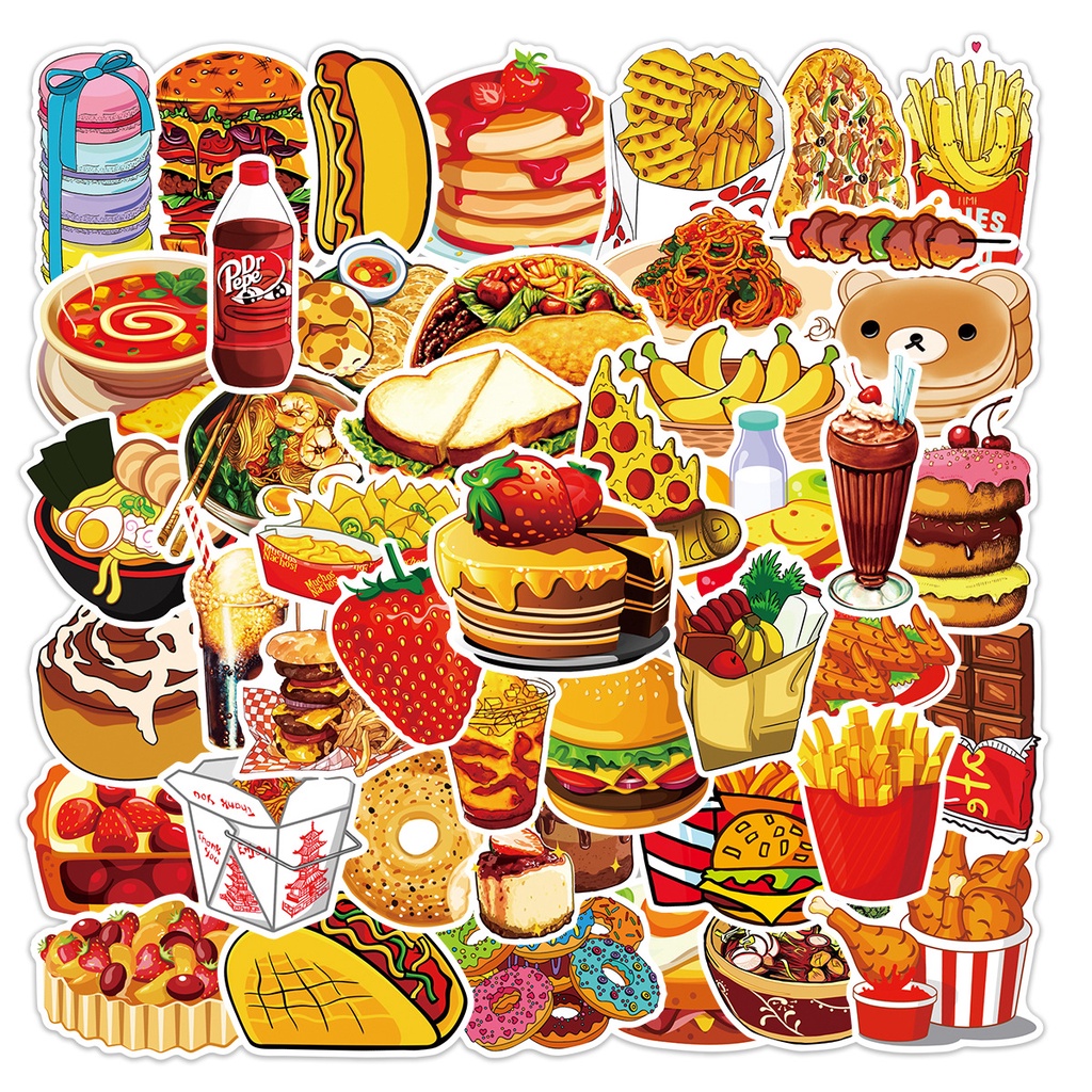 Hình dán sticker đồ ăn, trà sữa dễ thương
