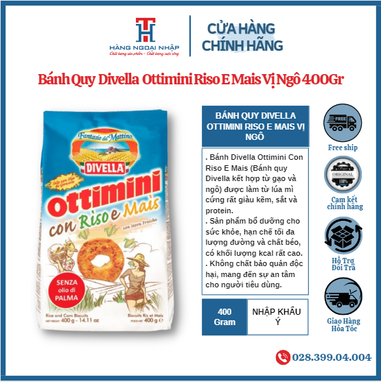 Bánh quy divella ottimini riso e mais 400gr