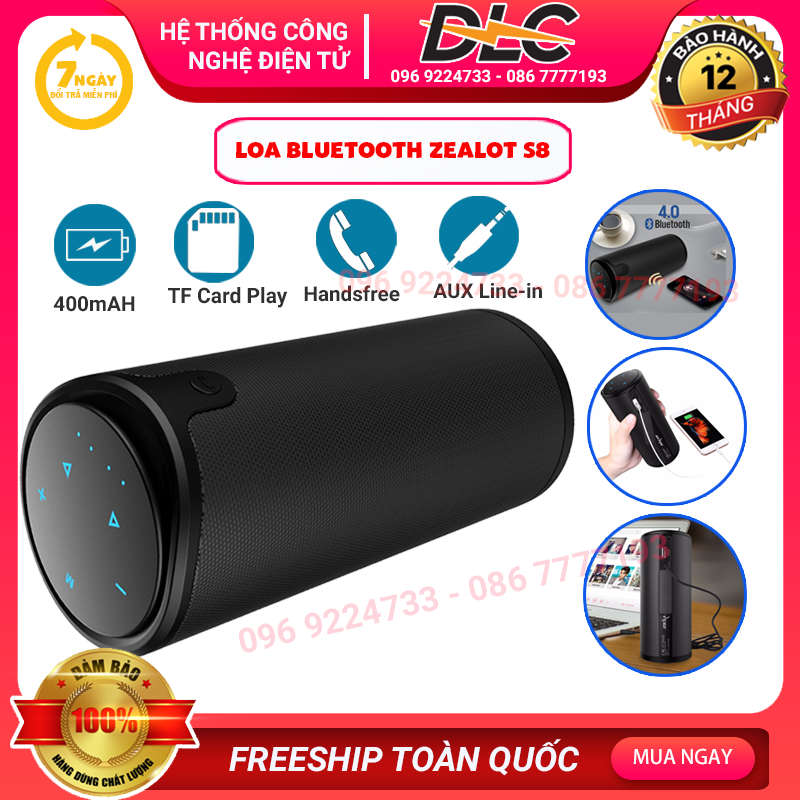 { HÀNG XÁCH TAY } Loa Bluetooth - Loa Bluetooth Không Dây Zealot S8 - Loa Sup Siêu Trầm - Điều Khiển Cuộc Gọi Kiêm Sạc Dự Phòng Cảm Ứng Không Dây Di Động Ngoài Trời sừng Đôi âm thanh Mạnh bass Aux Audio/TF siêu trầm( BẢO HÀNH 12 THÁNG)