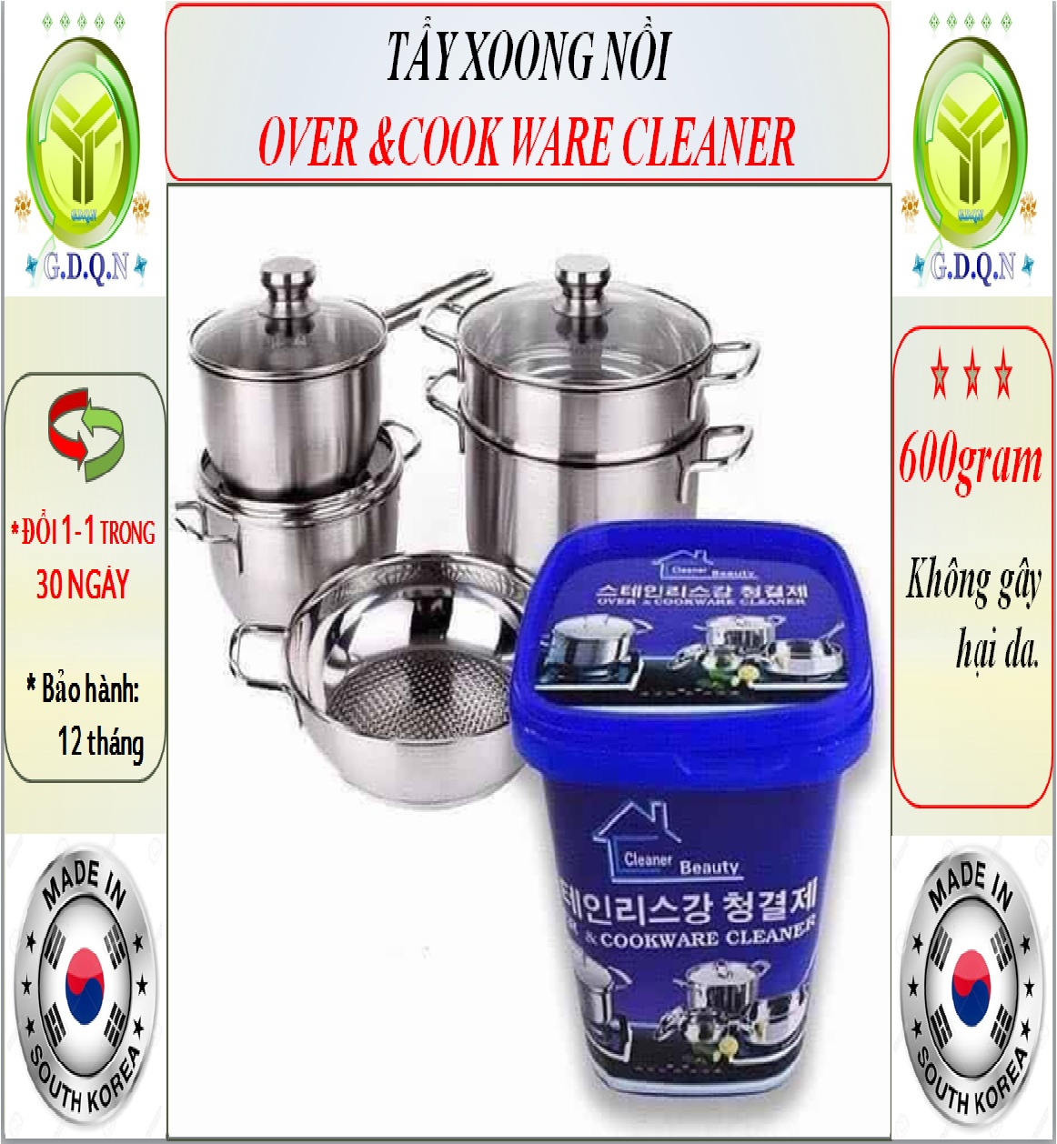 Bột tẩy rửa đa năng đánh sạch vết bẩn Over & Cookware Cleaner, tẩy xoong nồi