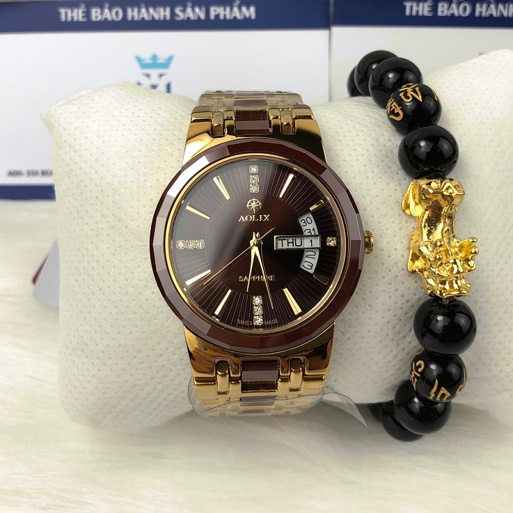 {LAZADA ĐỒNG HỒ HÀNG HIỆU } Đồng Hồ Cao cấp Nam Dây Đá Sapphire Ceramic Lịch Thứ Ngày + Thẻ Bảo Hành { BÁN BUÔN ORIENT SEIKO PATEK SK }