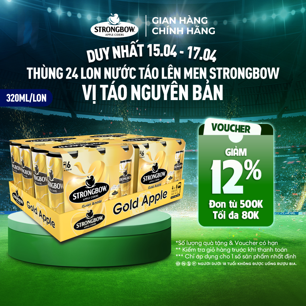 Thùng 24 lon nước táo lên men Strongbow Vị Táo Nguyên bản 320ml/lon