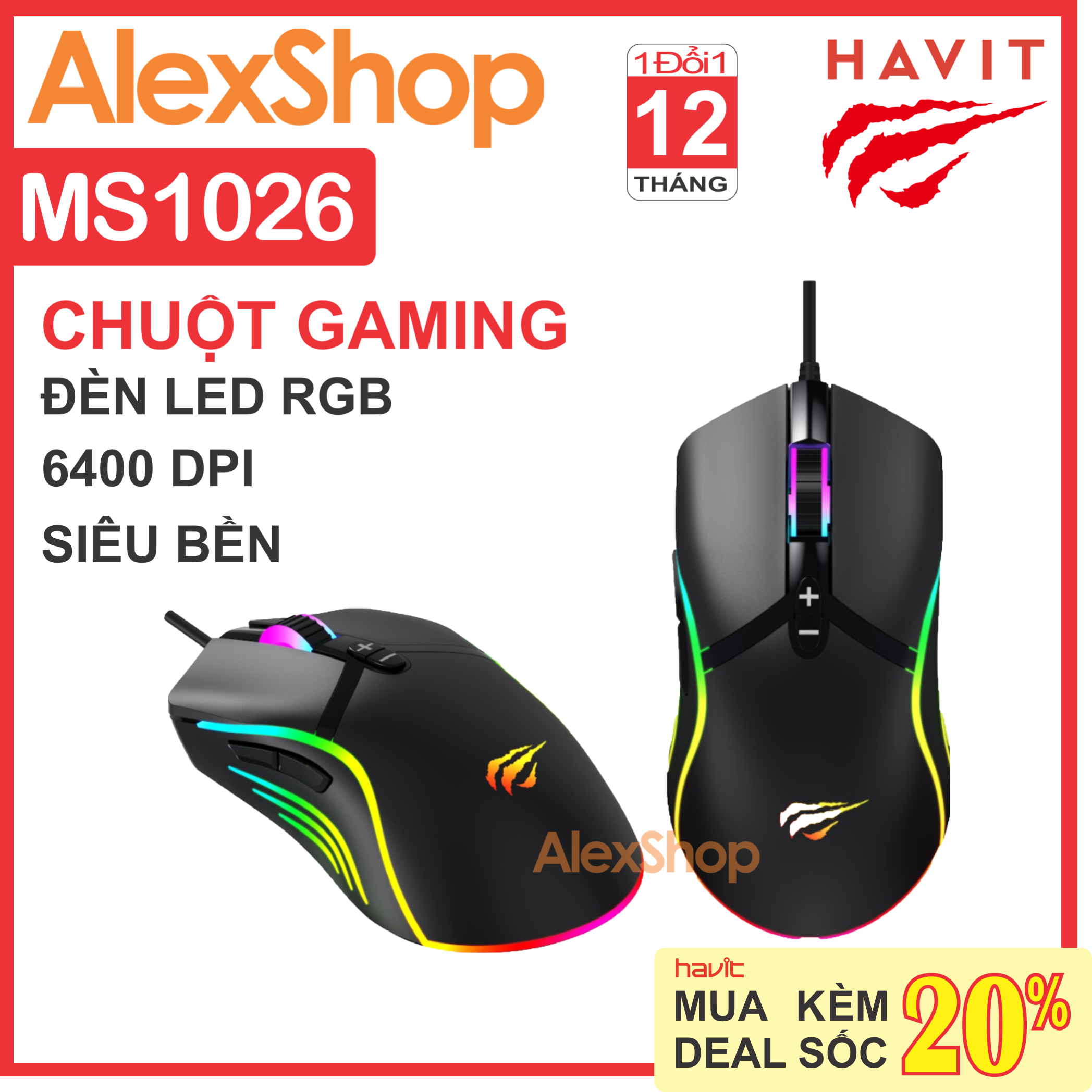 Chuột gaming havit ms1026 đèn rgb - bảo hành 12 tháng