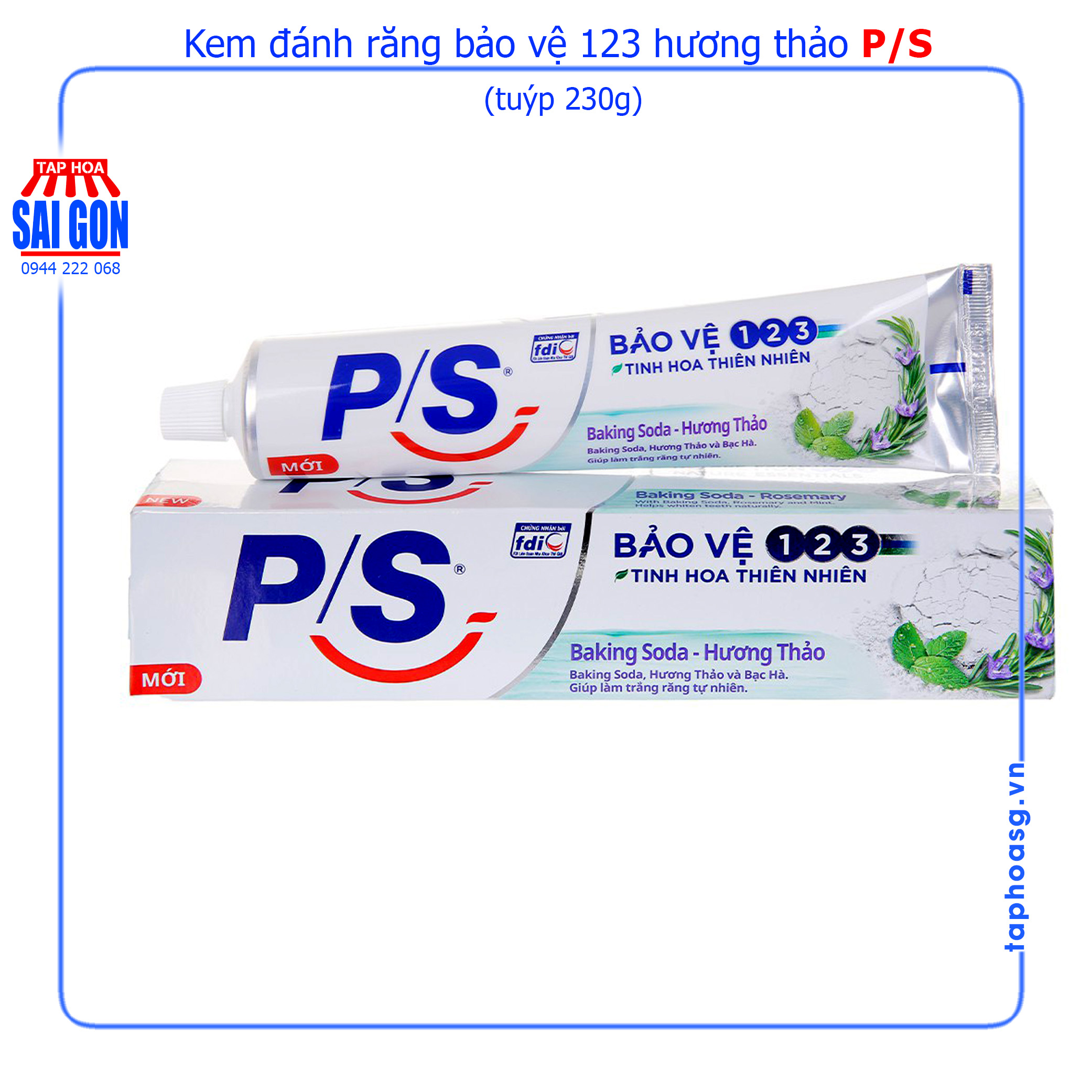 Kem đánh răng P/S bảo vệ 123 than hoạt tính, baking soda hương thảo, muối hồng & hoa cúc tuýp 230g