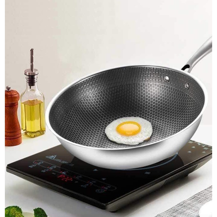Chảo tổ ong 32cm chảo inox 3 lớp sâu lòng cào không xước siêu chống dính vân tổ ong đường kính 32cm 1.5kg chảo chống dính chảo