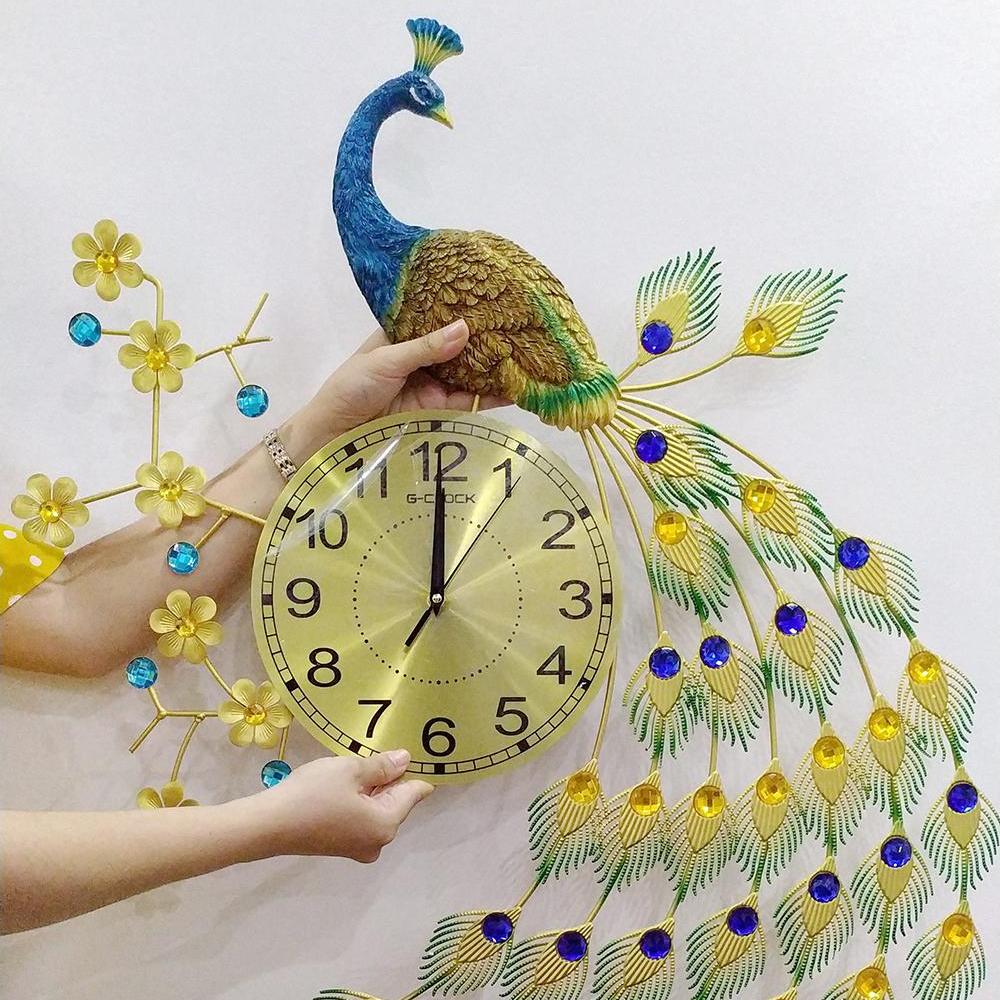 (ẢNH THẬT + BẢO hành 3 năm) Đồng hồ Con Công  KT lớn: 80x65cm - ĐỒng hồ công phượng Dọc - ĐỒng hồ Treo Tường - DH8109