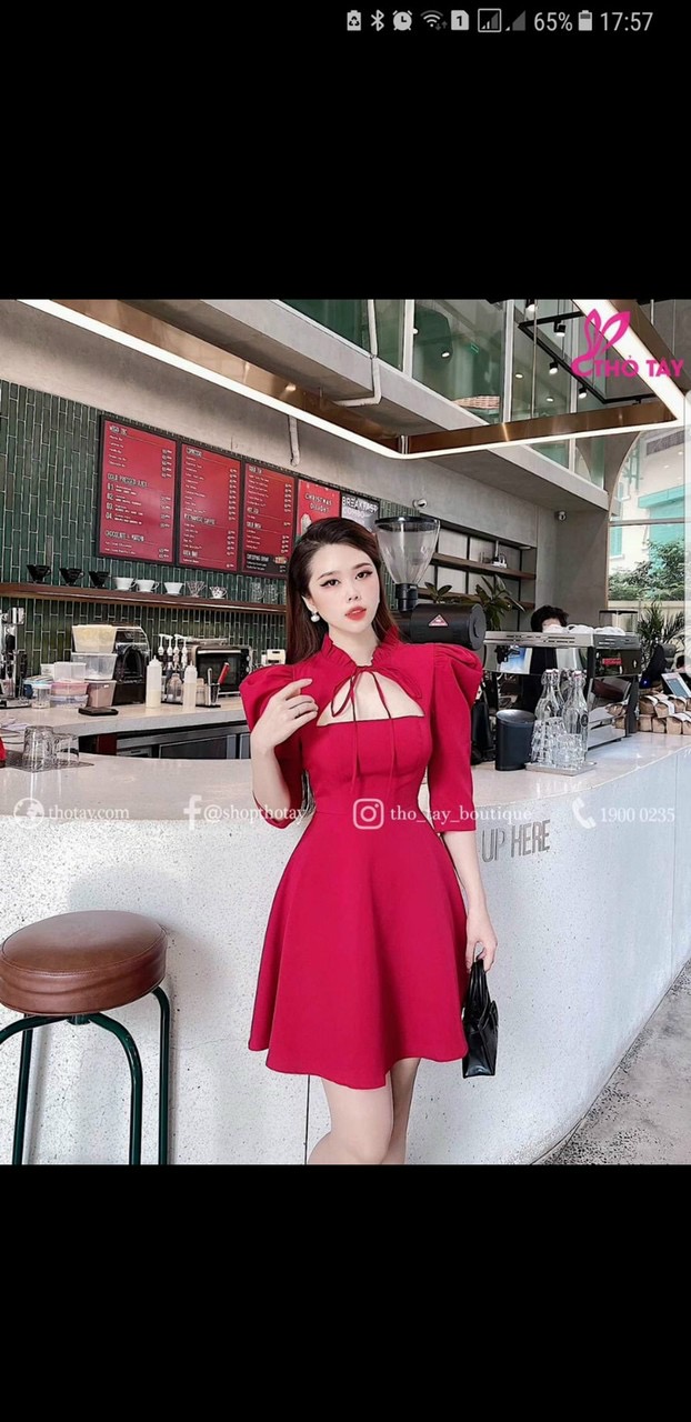 Đầm xòe tay phồng cổ tàu xinh lung linh
