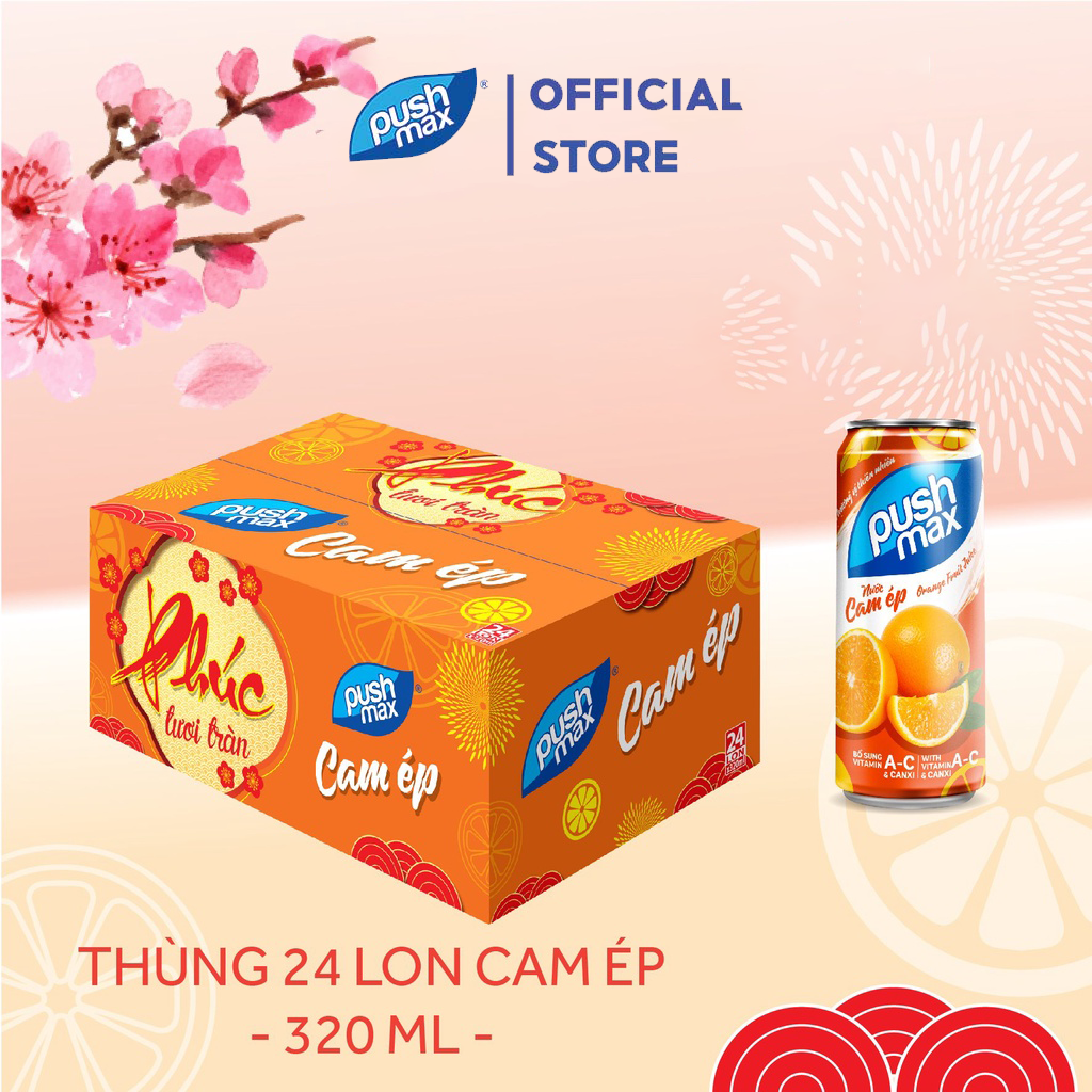 Thùng 24 lon nước trái cây cam ép pushmax