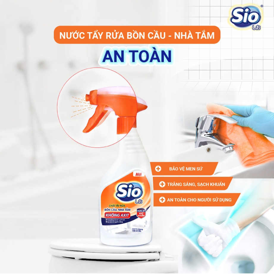 Nước tẩy bồn cầu Sio, nước tẩy nhà vệ sinh dạng xịt hương thảo mộc tiện lợi dung tích 750ml - Happy Home 4U