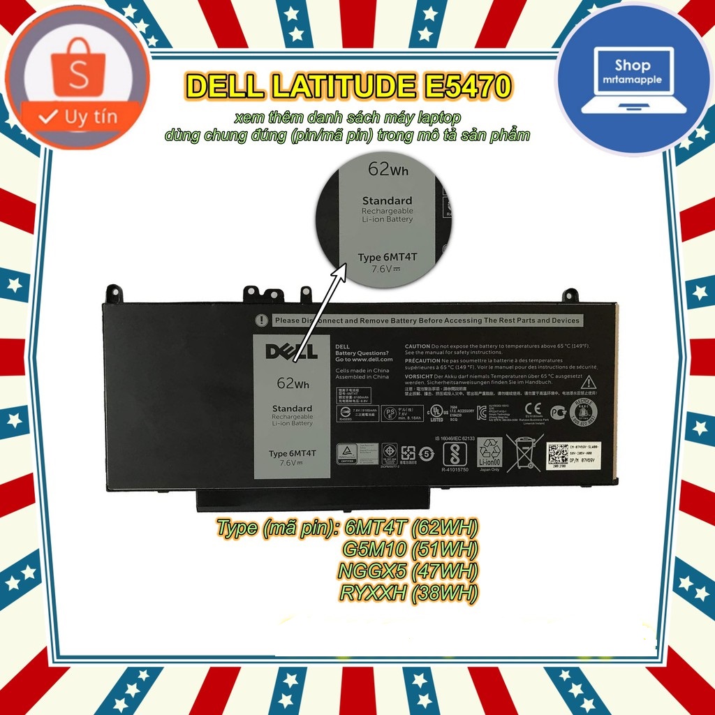 Pin Laptop Ddell Latitude E5270 E5470 E5570 Precision 15 3510  6MT4T 62Wh