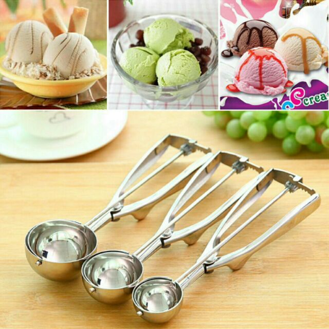 Dụng cụ múc kem Muỗng múc kem trái cây có tay bóp inox muỗng xúc kem viên tròn các cỡ