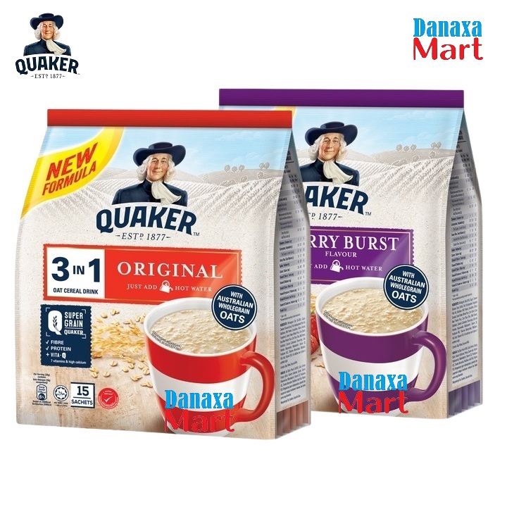 Combo 2 Gói Thức Uống Yến Mạch Quaker 3in1 Vị Dâu Berry và Vị Truyền Thống