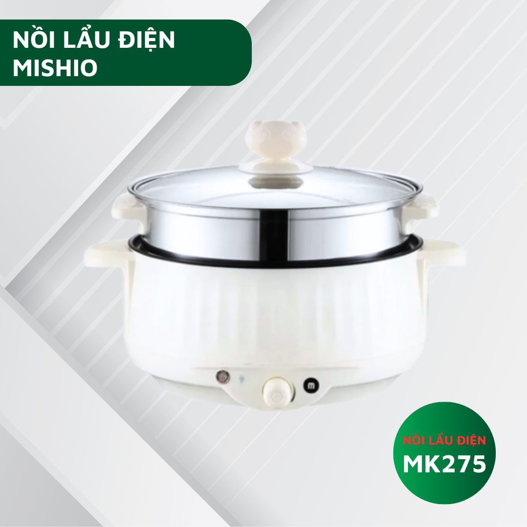 Nồi Lẩu Điện Nướng Đa Năng Nâu Nhanh Tặng Xửng Hấp, Nồi Đa Năng Mishio MK275 - BH 12 THÁNG