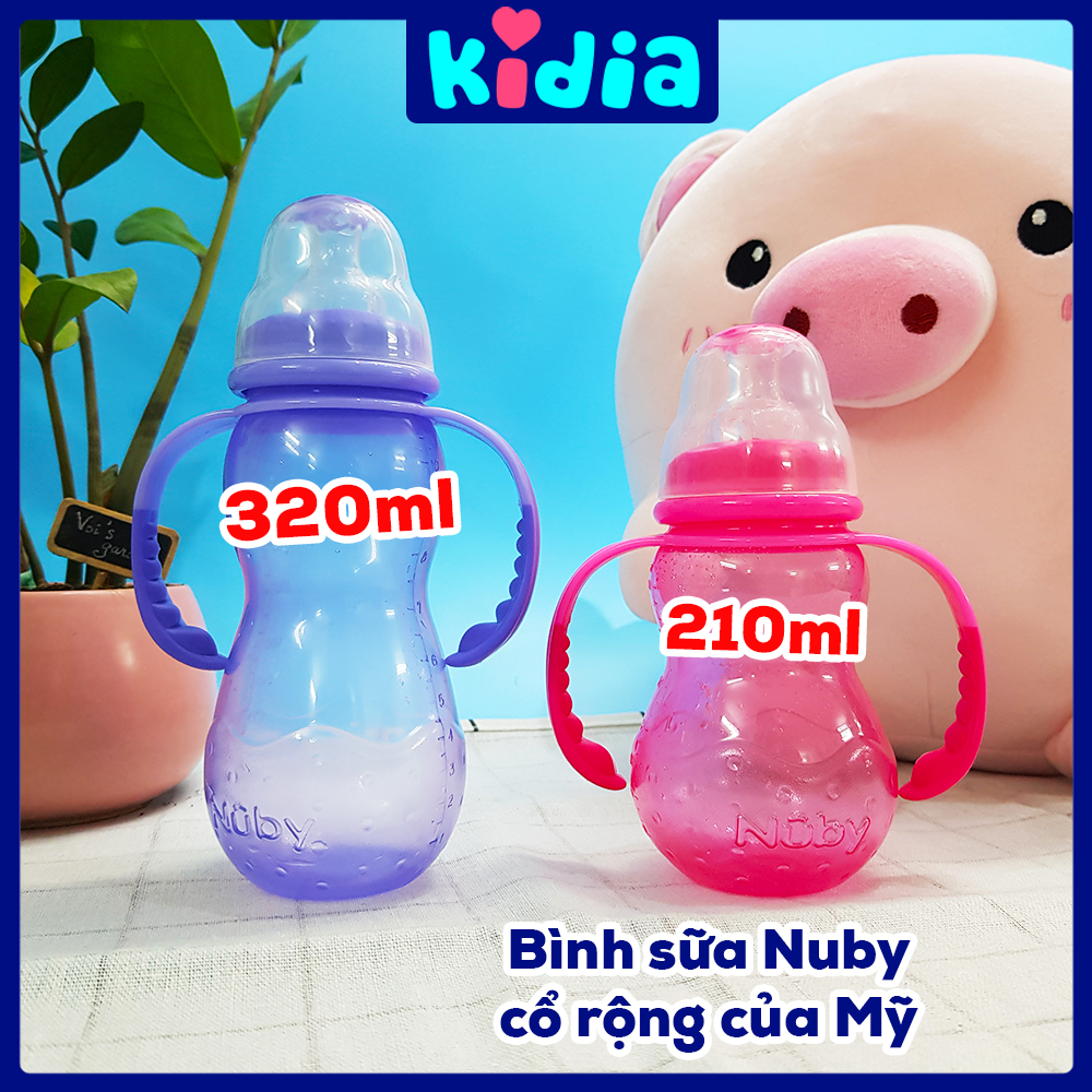 Bình sữa Nuby cổ rộng có quai cầm của Mỹ - Kidia