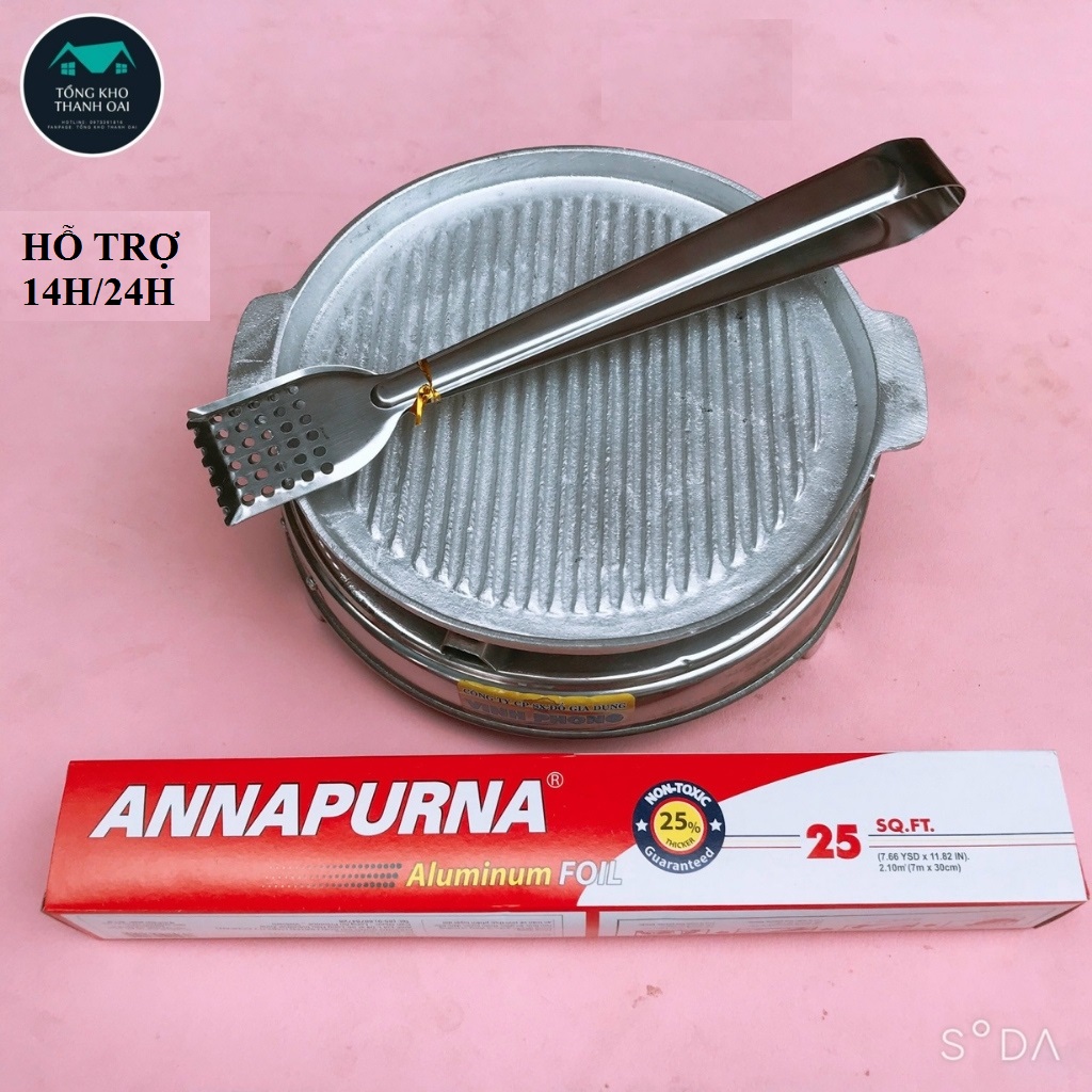 Bếp nướng cồn inox và chảo gang đen nướng thịt dã ngoại có kèm que gắp tặng kèm 01 cuộn giấy bạc