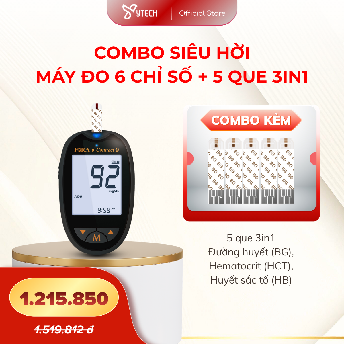 [YTECH] Combo Siêu Hời Đo Đường Huyết - Kèm 5 Que Thử 3in1