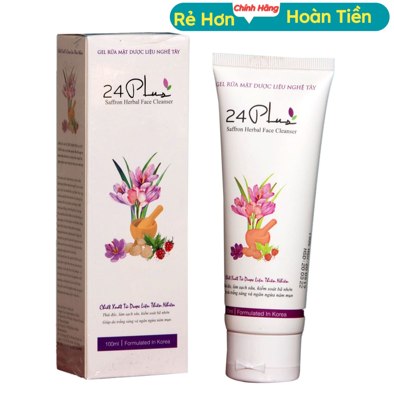 Gel rửa mặt dược liệu nghệ tây 24 plus 100ml