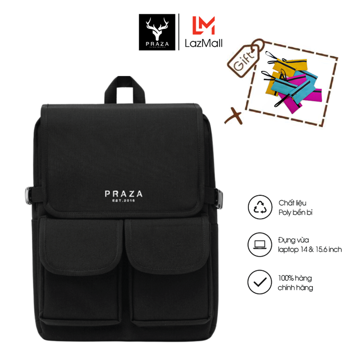 Balo đựng laptop travel backpack chất liệu vải polyester cao cấp praza + - bl203