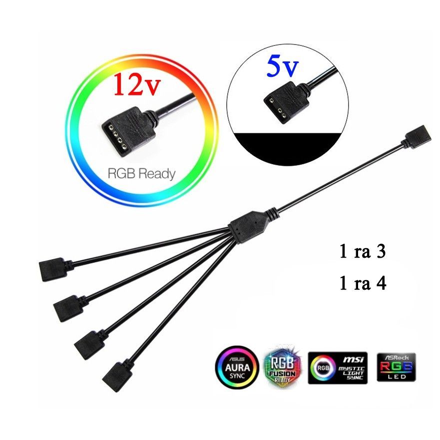 Dây chia cổng rgb 4pin và argb 3 pin mở rộng chân cắm đèn led