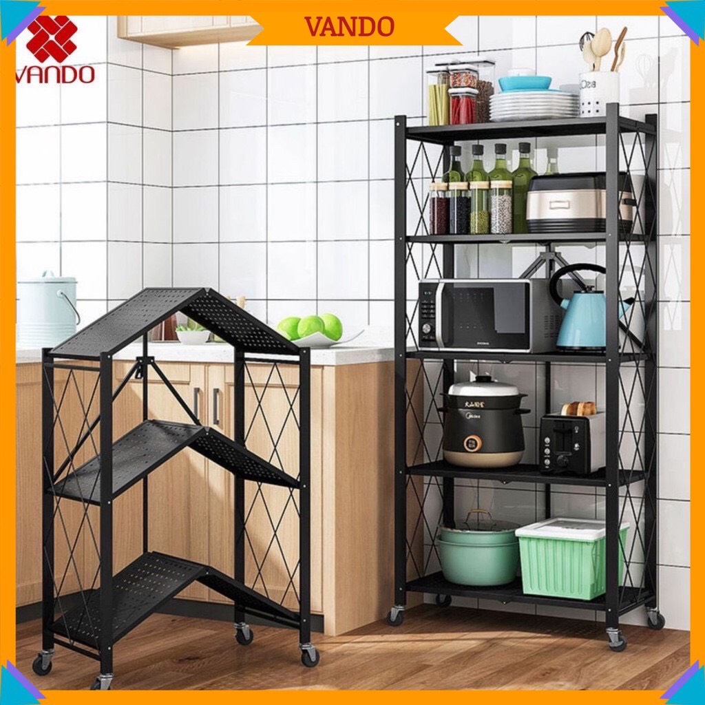 Kệ Để Đồ Gấp Gọn Sơn Tĩnh Điện VANDO Kệ Đa Năng 3 4 5 Tầng Có Bánh Xe Giá Xếp Tiện Lợi