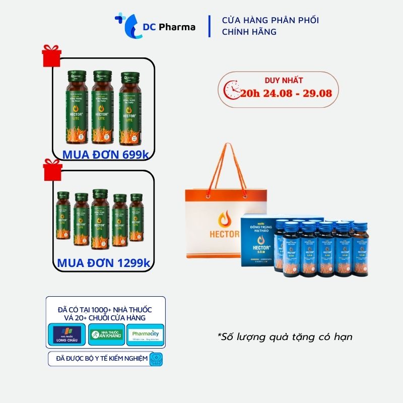 Nước đông trùng hạ thảo hector giúp giải rượu bia, bổ thận tráng dương, bồi bổ sức khỏe nhanh Hector Sâm - DC Pharma