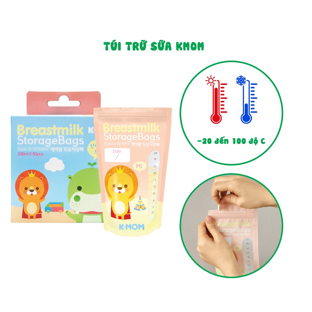 🍀🍀Túi Trữ Sữa KMom Hàn Quốc 200ml 🍀2 Lớp Dày Dặn, Khóa Zip 2 Lần Chắc Chắn 🍀Có Vạch Chia ML