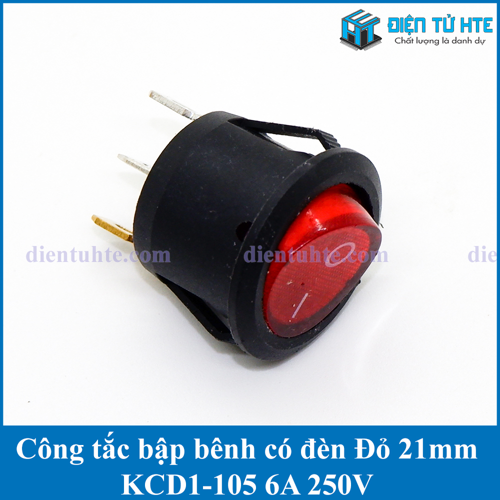 Công tắc bập bênh tròn kcd1-105 6a có đèn - bộ 2 cái