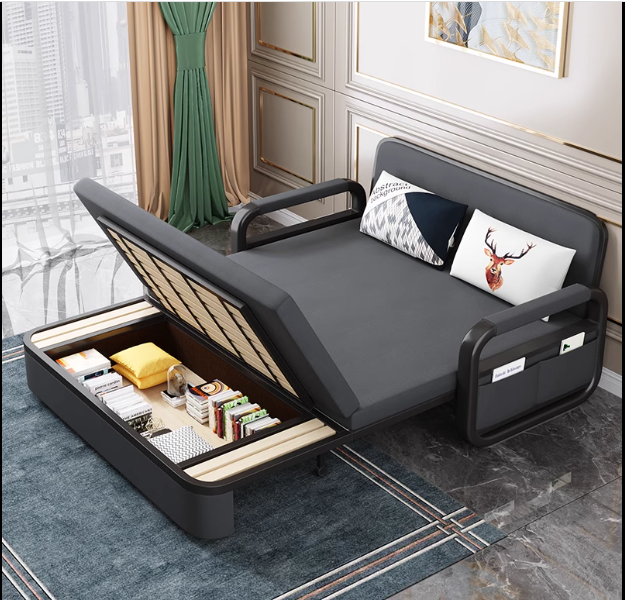 Giường Gấp Gọn Thành Ghế Sofa Giường Sofa  Giường Đa Năng Nệm Mút Tự Nhiên Có Ngăn Chứa Đồ Tiện  Khung Thép Cường Lực 1m60 x 1m90