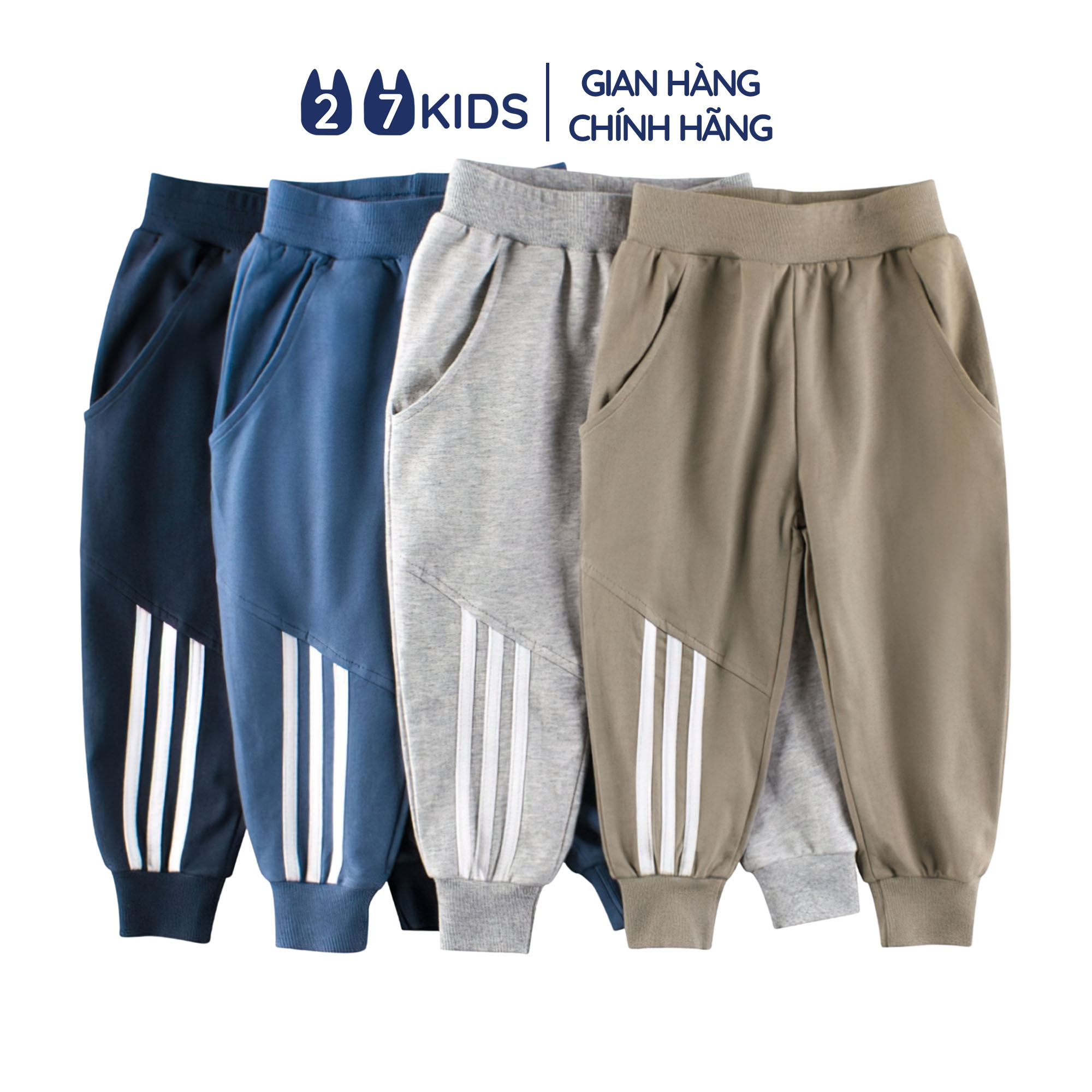 Quần thun dài bé trai 27Kids Quần thu đông nam 100% Cotton cho trẻ từ 2-10 tuổi BLPE3